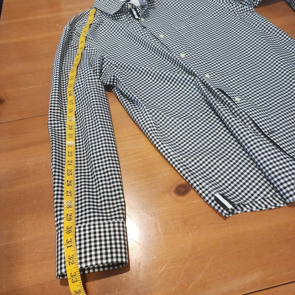 Banana Republic Button Down Shirt Mens XL‎ Black White Check Slim Fit Non Iron